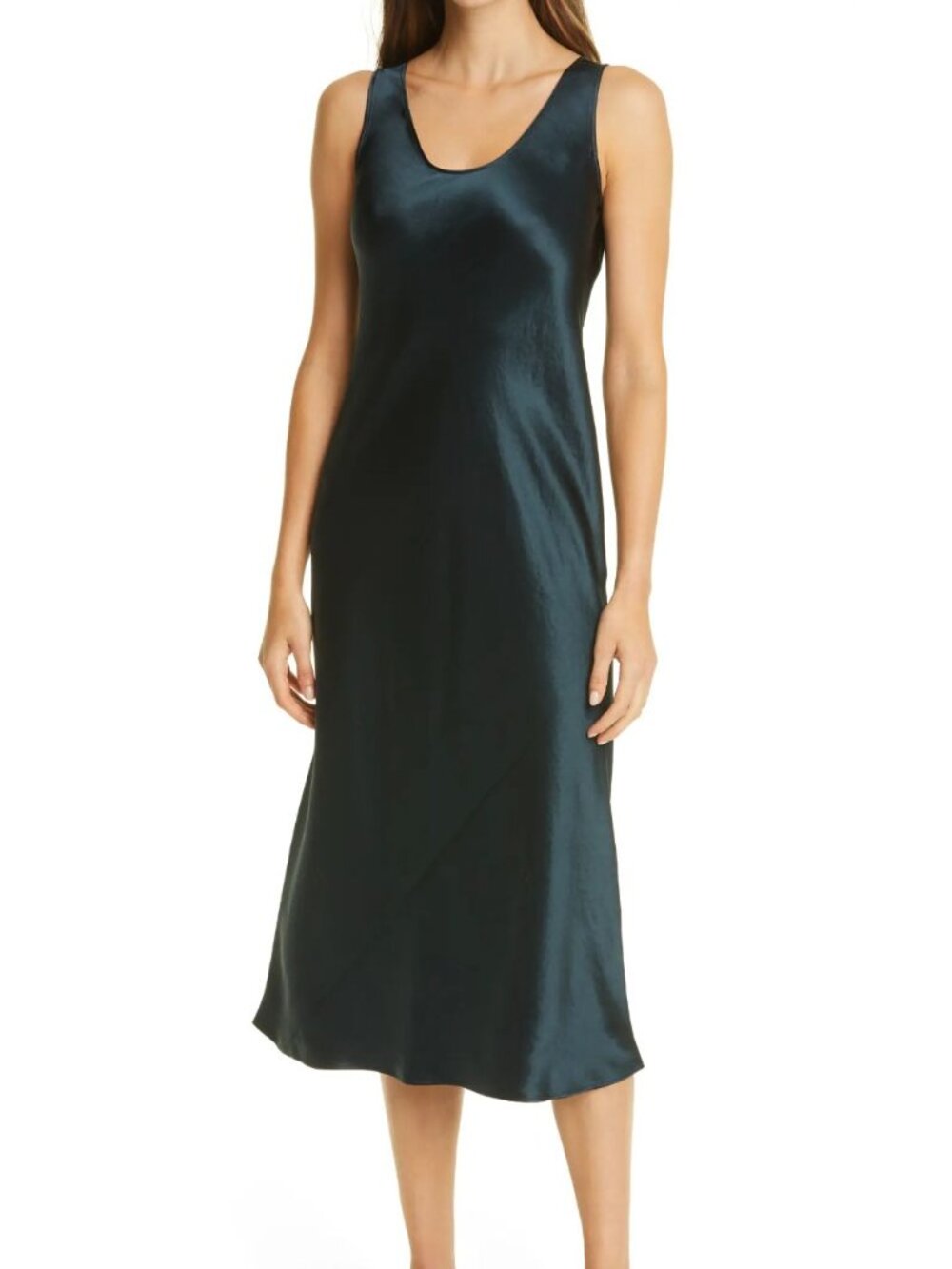 MaxMara Talete Dark Green Satin Midi Slipdress Sz 2